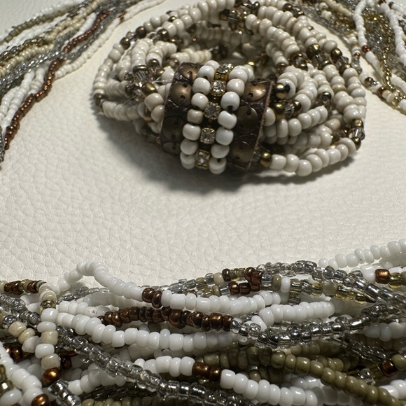 multi strand, beaded necklace, silver gold, with matching bracele - Picture 9 of 17